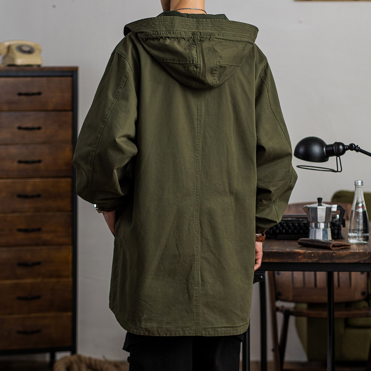 Men's Military Tactical Hooded Trench Coat Zipper