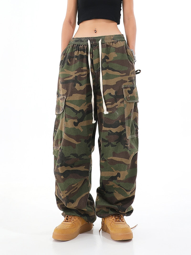Camouflage Women Cargo Pants Grunge Elastic