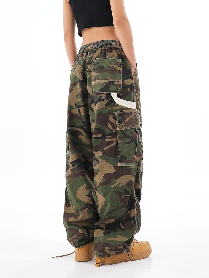 Camouflage Women Cargo Pants Grunge Elastic